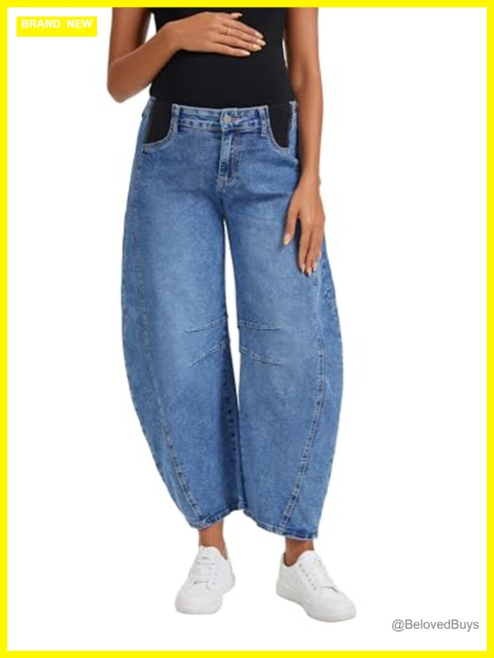 Women's Maternity Stretchy Barrel Wide Leg Jeans Pregnancy Pants